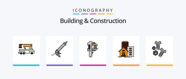 Building Construction Line Filled Icon Pack Including Tape Measure Crimping — Vettoriale Stock