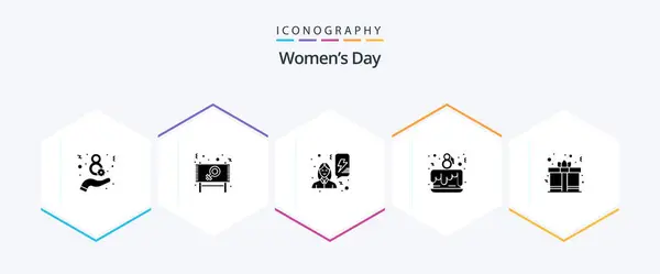 Womens Day Glyph Icon Pack Including Gift Box Celebrate Feminism — Stockový vektor