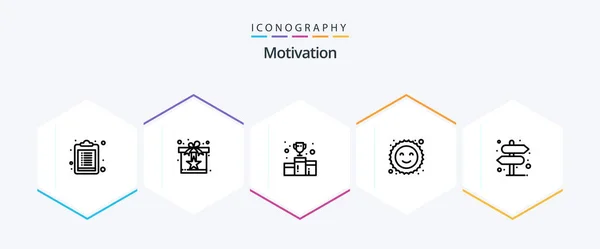 Motivation Line Icon Pack Including Location Happy Award Happiness Number — Wektor stockowy