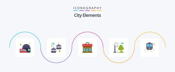 City Elements Flat Icon Pack Including Transportation Rail Music Recreation — Stockvektor