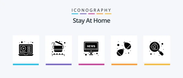 Stay Home Glyph Icon Pack Including Pan Egg Television Cooking — Stockvektor