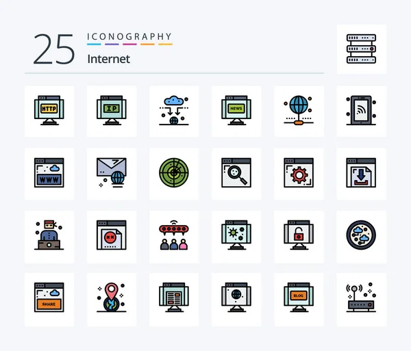 Internet Line Filled Icon Pack Including Internet News Antenna Journal — Archivo Imágenes Vectoriales