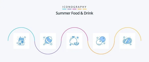 Summer Food Drink Blue Icon Pack Including Steak Bbq Food — Stockvektor