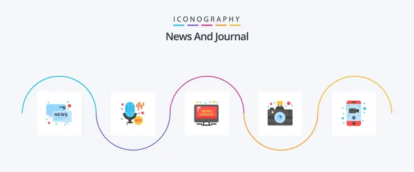News Flat Icon Pack Including Camera Media Campaign Communication Update — Stok Vektör