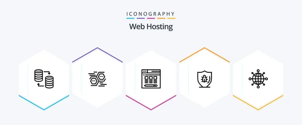 Web Hosting Line Icon Pack Including Bug Hosting Network Server — Stock Vector
