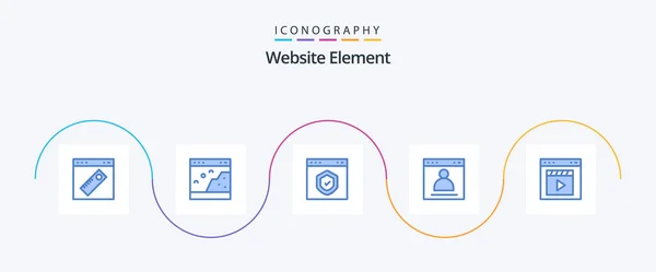 Website Element Blue Icon Pack Including Login Browser Photo Protection — Stok Vektör