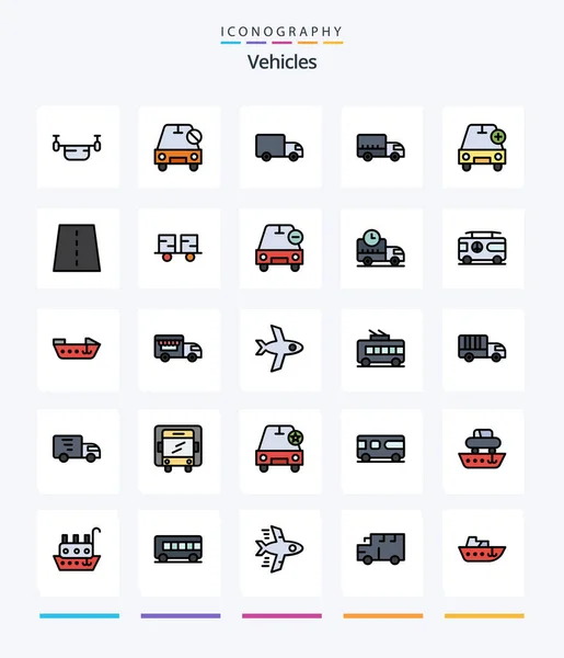 Creative Vehicles Line Filled Icon Pack Car Add Transport — Stok Vektör
