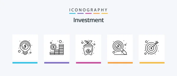 Investment Line Icon Pack Including Money Global Budget Estimate Shield — Stok Vektör