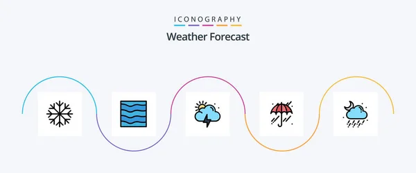 Weather Line Filled Flat Icon Pack Including Moon Rain Storm — Stock Vector