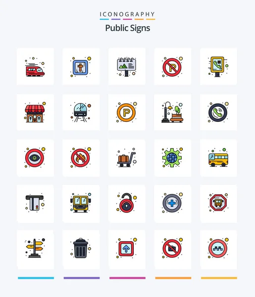 Creative Public Signs Line Filled Icon Pack Public Phone Billboard — 图库矢量图片