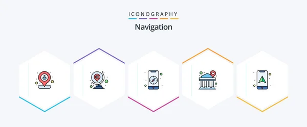 Navigation Filledline Icon Pack Including Location Location Map Finance Bank — Διανυσματικό Αρχείο