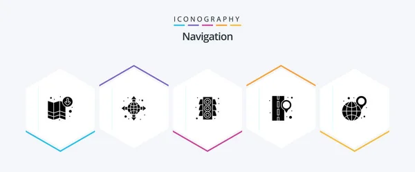 Navigation Glyph Icon Pack Including Location Signal Globe Street — Stock vektor