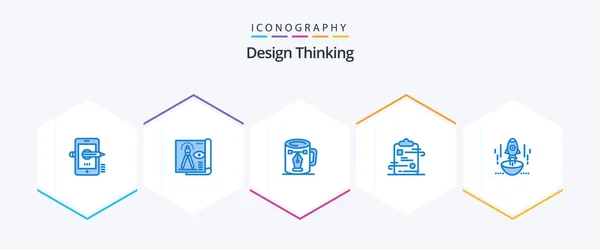 Design Thinking Blue Icon Pack Including Checklist Clipboard Paper Nodes — Archivo Imágenes Vectoriales