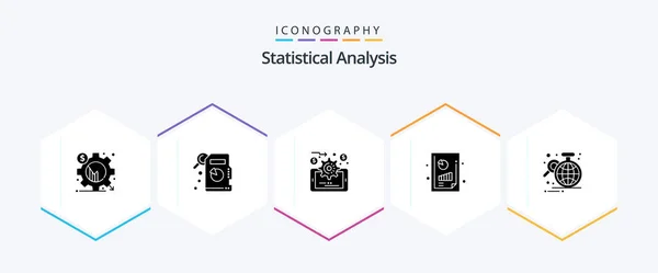 Statistical Analysis Glyph Icon Pack Including Globe Business Data Management — Vector de stock