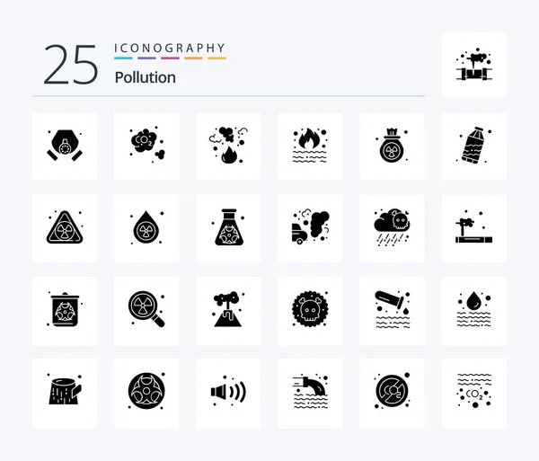 Pollution Solid Glyph Icon Pack Including Waste Waste Fire Trash — Archivo Imágenes Vectoriales