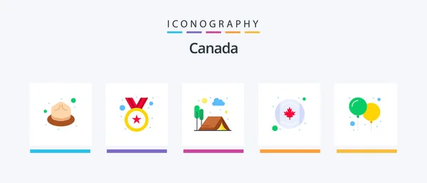 Canada Flat Icon Pack Including Party Balloons Adventure Flag Canada — Stockový vektor