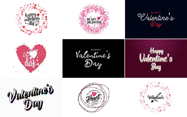 Happy Valentine Day Hand Lettering Calligraphy Text Heart Isolated White — 图库矢量图片