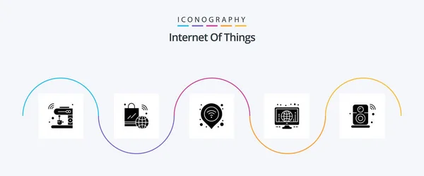 Internet Things Glyph Icon Pack Including Screen Globe Iot Wifi — Stok Vektör