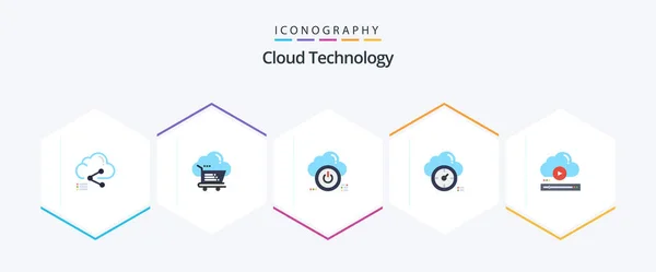 Cloud Technology Flat Icon Pack Including Timer Dashboard Ecommerece — Vetor de Stock