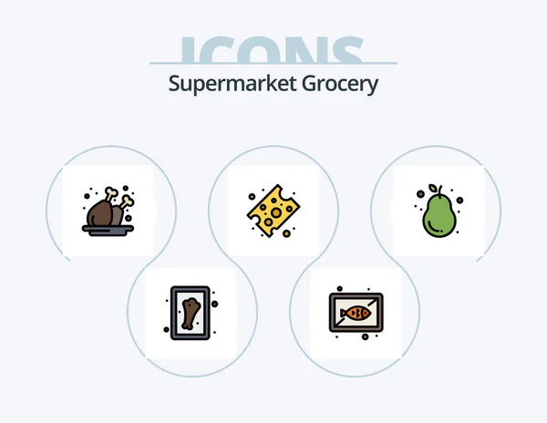 Grocery Line Filled Icon Pack Icon Design Vegetables Broccoli Bone — Stockvektor
