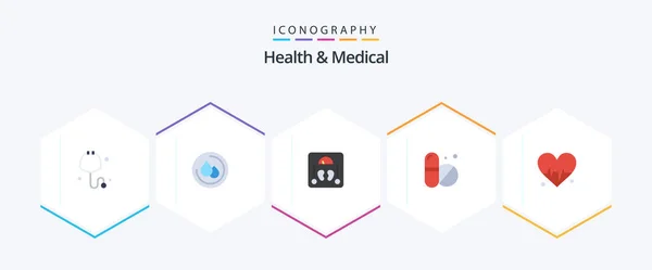 Health Medical Flat Icon Pack Including Beat Sclaes Heart Tablet — Stockvektor