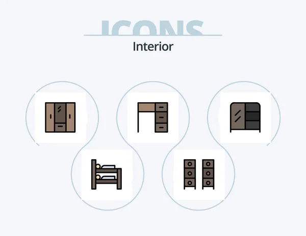 Interior Line Filled Icon Pack Icon Design Interior Cabinet Curtains — Image vectorielle