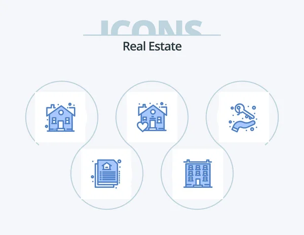 Real Estate Blue Icon Pack Icon Design Hand Real Building — Vetor de Stock