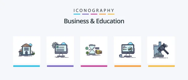 Business Education Line Filled Icon Pack Including Shopping Shop Building — Vector de stock
