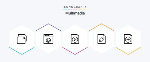 Multimedia Line Icon Pack Including Video New Add — Archivo Imágenes Vectoriales