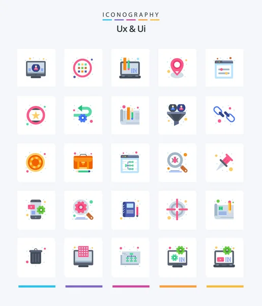 Creative Flat Icon Pack Sliders Place Design Pin Location — Image vectorielle