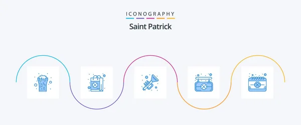Saint Patrick Blue Icon Pack Including Calendar Saint Shop Board — Vetor de Stock