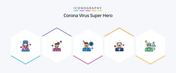 Corona Virus Super Hero Filledline Icon Pack Including Doctor Human — Stockvector