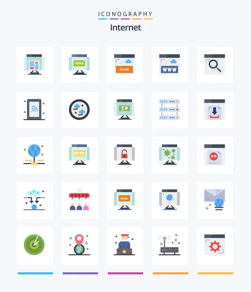 Creative Internet Flat Icon Pack Internet Www Interface Website Communications — Stock vektor