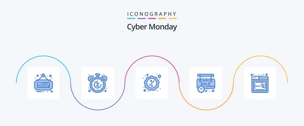 Cyber Monday Blue Icon Pack Включая Интернет Магазин Время Ограничено — стоковый вектор