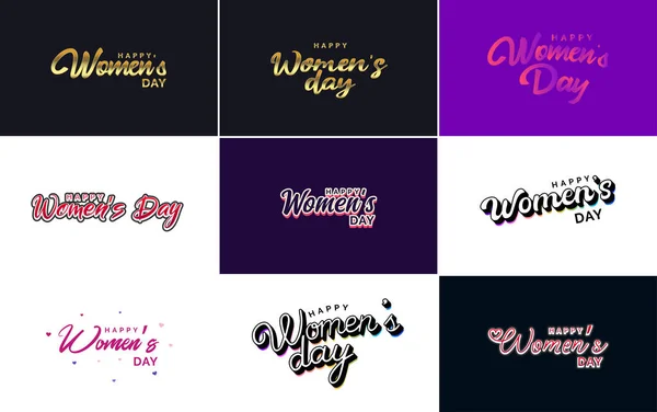 Set Happy Woman Day Handwritten Lettering Modern Calligraphy Collection Suitable — Vettoriale Stock