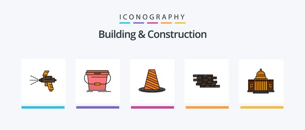 Building Construction Line Filled Icon Pack Including Paint Brush Construction — Archivo Imágenes Vectoriales