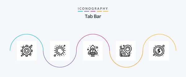 Tab Bar Line Icon Pack Including Dollar Spaceship Coin Pin — Stockvektor