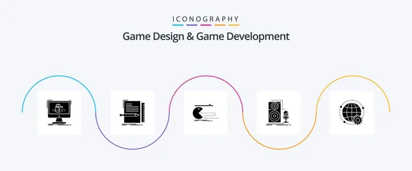 Game Design Game Development Glyph Icon Pack Including Microphone Live — Stock vektor