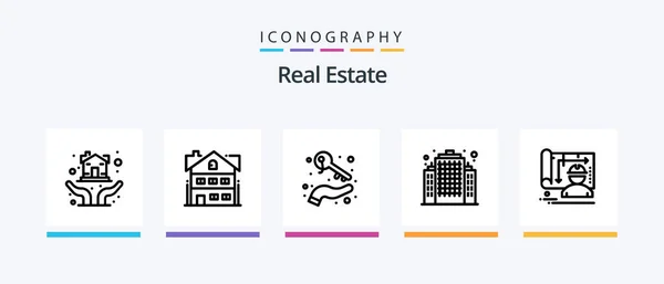 Real Estate Line Icon Pack Including Hand Deal Security House — Stockový vektor
