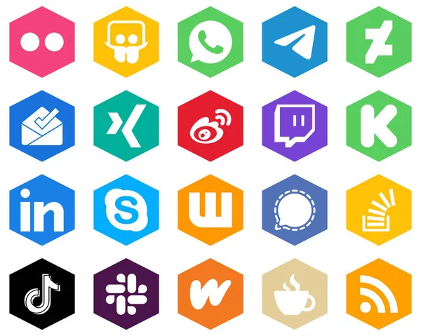 Unique White Icons Linkedin Kickstarter Inbox Twitch China Hexagon Flat — 스톡 벡터