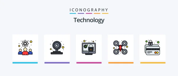 Technology Line Filled Icon Pack Including Energy Game Security Controller — Stok Vektör