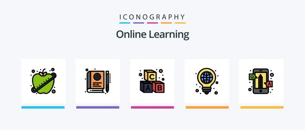 Online Learning Line Filled Icon Pack Including Elearning Internet Learning — Vetor de Stock