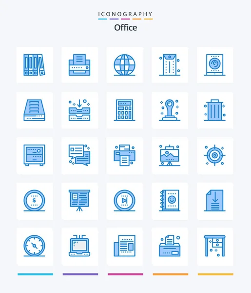 Creative Office Blue Icon Pack Archive Drawer Tablet School Streaming — Stockvector