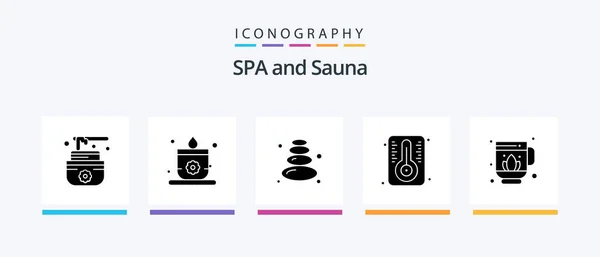 Sauna Glyph Icon Pack Including Stone Lotus Jag Creative Icons — Stock Vector