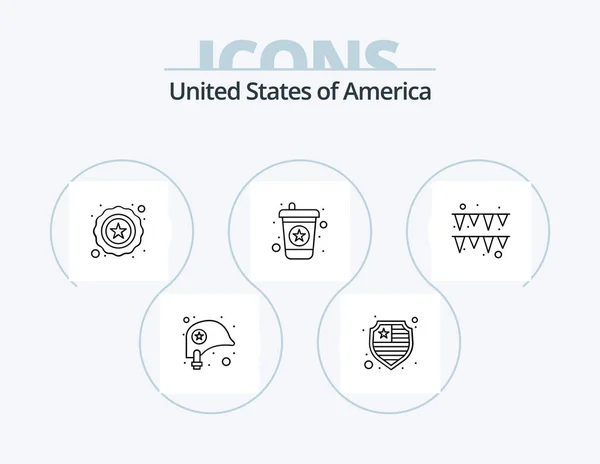 Usa Line Icon Pack Icon Design Magic Hat Cap Fire — Wektor stockowy