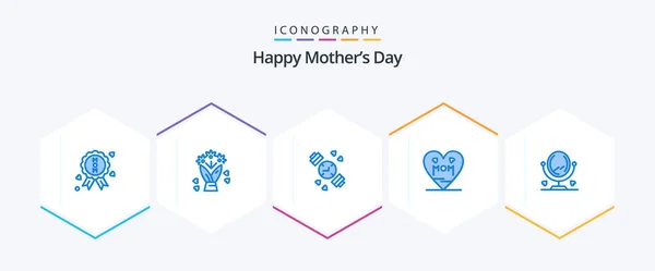 Happy Mothers Day Blue Icon Pack Including Interior Timer Furniture — Vetor de Stock