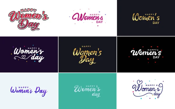 March Typographic Design Set Happy Women Day Text — Stock Vector