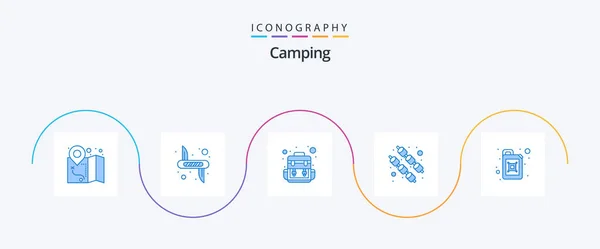 Camping Blue Icon Pack Including Gasoline Bag Canister Marshmallow — Stock vektor