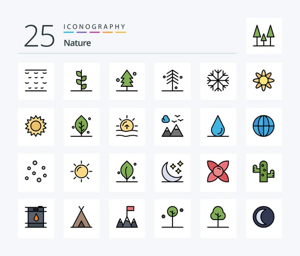 Nature Line Filled Icon Pack Including Ecology Garden Snowflake Flower — Stok Vektör