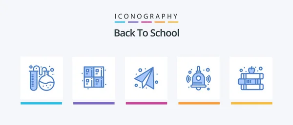 Back School Blue Icon Pack Including Apple Education Back School — Stok Vektör